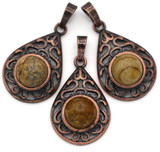 Approx. 30x19mm Picture Jasper Teardrop Pendant, Antique Copper