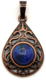 Approx. 30x19mm Lapis Lazuli Teardrop Pendant, Antique Copper