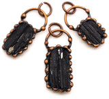 Approx. 34x17mm Black Tourmaline Rectangle Pendant, Antique Copper (See Photos for Variation)