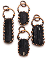 Approx. 34x17mm Black Tourmaline Rectangle Pendant, Antique Copper (See Photos for Variation)