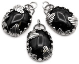 Approx. 30x21mm Brass & Obsidian Art Nouveau Oval Pendant, Antique Silver