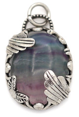 Approx. 30x21mm Brass & Rainbow Fluorite  Art Nouveau Oval Pendant, Antique Silver
