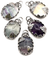 Approx. 30x21mm Brass & Rainbow Fluorite  Art Nouveau Oval Pendant, Antique Silver