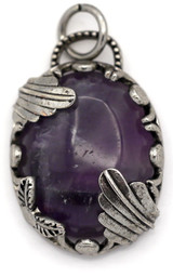 Approx. 30x21mm Brass & Amethyst Art Nouveau Pendant, Antique Silver