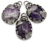 Approx. 30x21mm Brass & Amethyst Art Nouveau Pendant, Antique Silver
