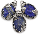 Approx. 30x21mm Brass & Lapis Lazuli Art Nouveau Oval Pendant, Antique Silver