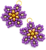 2pc 20x18mm Seed Bead Flower Pendant, Lavender w/Gold