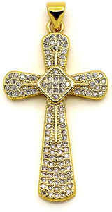 35x20mm 18k Gold-Plated Brass & Cubic Zirconia Cross Pendant