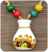 Approx. 32x25mm Porcelain Bottle Pendant with Cord, Sunflower (See Photos for Variation)