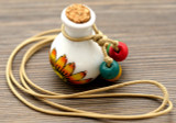 Approx. 32x25mm Porcelain Bottle Pendant with Cord, Sunflower (See Photos for Variation)