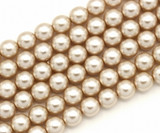 4.7" Strand (About 14pc) 8mm Czech Pressed Glass Druk Round Beads, Alabaster w/Light Pink Pearl Coat
