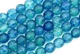 4.7" Strand (About 14pc) 8mm Czech Pressed Glass Druk Round Beads, Crystal w/Matte Aqua Confetti