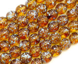 4.5" Strand (About 14pc) 8mm Czech Pressed Glass Druk Round Beads, Crystal w/Travertine & Sky Blue Splash