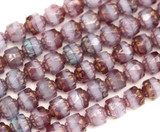 4.7" Strand (About 19pc) 6mm Czech Fire-Polished Pressed Glass Faceted Cathedral Beads, Amethyst-White Swirl & Teal w/ Lila Bronze