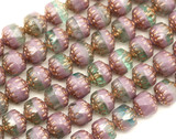 4.7" Strand (About 14pc) 8mm Czech Fire-Polished Pressed Glass Faceted Cathedral Beads, Aqua-Lavender Swirl w/Copper Lined Finish
