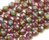 4.7" Strand (About 14pc) 8mm Czech Fire-Polished Pressed Glass Faceted Cathedral Beads, Transparent Light Amethyst & Opaque Light Blue Swirl w/Lila Vega
