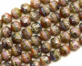 4.7" Strand (About 14pc) 8mm Czech Fire-Polished Pressed Glass Faceted Cathedral Beads, Transparent Light Blue & Opaque Lavender w/Travertine