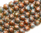 4.7" Strand (About 14pc) 8mm Czech Fire-Polished Pressed Glass Faceted Cathedral Beads, Transparent Light Blue & Opaque Lavender w/Copper Splash