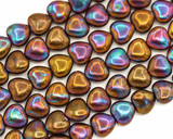 4.5" Strand (About 14pc) 8mm Czech Pressed Glass Heart Beads, Jet w/Iris Luster