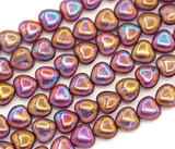 4.5" Strand (About 14pc) 8mm Czech Pressed Glass Heart Beads, Crystal w/Iris Luster