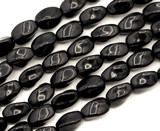 Approx. 4.7" Strand (About 12pc) 9x6mm Czech Pressed Glass Twisted Oval Beads, Jet