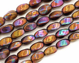 Approx. 4.7" Strand (About 12pc) 9x6mm Czech Pressed Glass Twisted Oval Beads, Multi Swirl w/Iris Luster