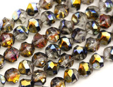 Approx. 4.7" Strand (About 13pc) 9mm Czech Fire-Polished Glass Baroque Faceted Barrel Beads, Etched Crystal w/Santander