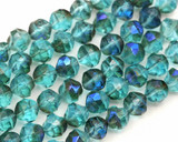 Approx. 4.7" Strand (About 13pc) 9mm Czech Fire-Polished Glass Baroque Faceted Barrel Beads, Etched Aqua w/Azuro