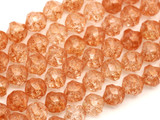 Approx. 4.7" Strand (About 13pc) 9mm Czech Fire-Polished Glass Baroque Faceted Barrel Beads, Crystal w/Matte Copper