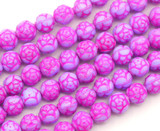 Approx. 4.7" Strand (About 15pc) 7mm Czech Pressed Glass Druk Rosebud Beads, Opaque Cornflower w/Bright Pink Wash
