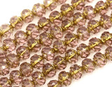 Approx. 4.7" Strand (About 21pc) 6mm Czech Fire-Polished Faceted Rose-Cut Rondelle Beads, Light Amethyst w/Gold Wash