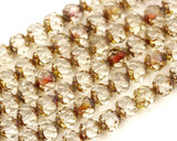 4.7" Strand (About 20pc) 6mm Czech Fire-Polished Faceted Rose-Cut Rondelle Beads, Crystal w/Travertine