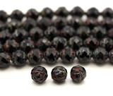 4.7" Strand (About 15pc) 8mm Czech Fire-Polished Faceted Rose-Cut Rondelle Beads, Jet w/Travertine