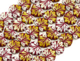 4.7" Strand (About 11pc) 11x13mm Czech Pressed Glass Maple Leaf Beads, White & Yellow Swirl w/Burgundy Wash