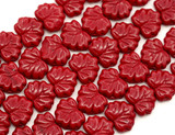 4.7" Strand (About 11pc) 11x13mm Czech Pressed Glass Maple Leaf Beads, Opaque Dark  Coral Red
