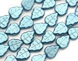 4.7" Strand (About 9pc) 12x10mm Czech Pressed Glass Leaf Beads, Crystal w/Metallic Aqua