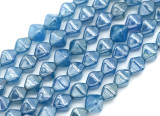 Approx. 4.7" Strand (About 17pc) 6mm Czech Pressed Glass Bicone Beads, Striated Aqua w/Hematite Luster