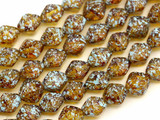 Approx. 4.7" Strand (About 14pc) 8mm Czech Pressed Glass Bicone Beads, Crystal w/Travertine & Sky Blue Splash