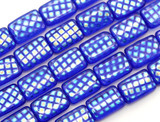 Approx. 4.7" Strand (About 7pc) 15x10.5mm Czech Pressed Glass Patterned Rectangle Beads, Transparent Cobalt Blue w/AB Checked Pattern
