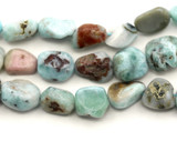 Approx. 7.5" Strand 8-13mm Larimar Tumbled Nugget Beads