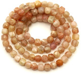 Approx. 15" Strand 4mm Peach Moonstone Faceted Cube Beads