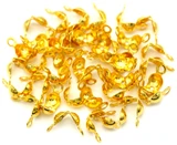 40pc 7x4mm Brass Clamshell 2-Loop Crimp/Knot Cover Bead Tips, Gold