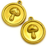 2pc 18x16mm 18k Gold-Plated Stainless Steel Mushroom Round Charms