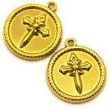 2pc 18x16mm 18k Gold-Plated Stainless Steel Cross Round Charms