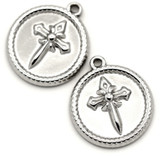 2pc 18x16mm Stainless Steel Cross Round Charms