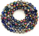Approx. 20" Strand 6x5mm Crystal Faceted Round Beads, Royal Blue & Smoky Gray Multi