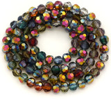 Approx. 20" Strand 6x5mm Crystal Faceted Round Beads, Ruby Red & Sage Green Multi