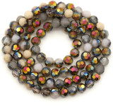 Approx. 20" Strand 6x5mm Crystal Faceted Round Beads, Smoky Gray & Peach Multi