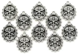 10pc 15x12mm Framed Oval Snowflake Charm, Antique Silver