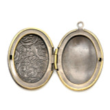 34x24mm Floral-Embossed Brass Oval Locket Pendant, Antique Bronze